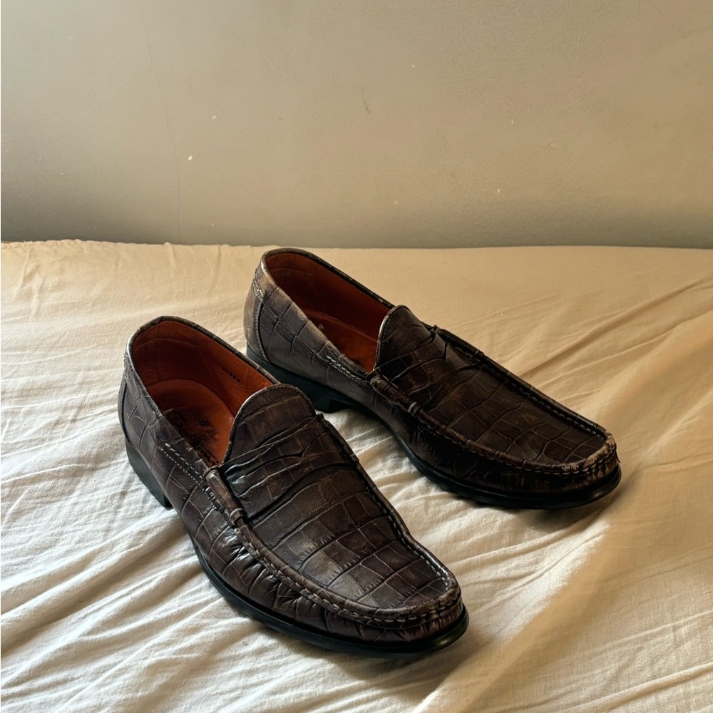 Men's Brown Crocodile Pattern Loafers